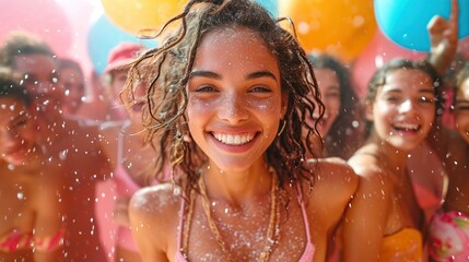 Jeune femme en plein festival musicale tr&egrave;s joyeuse, en plein &eacute;t&eacute;