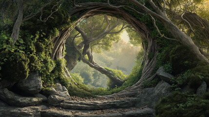 Obraz na płótnie Canvas Enchanted forest archway with mystical light.