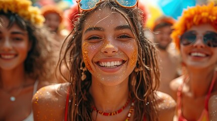 Fototapeta premium Jeune femme en plein festival musicale très joyeuse, en plein été