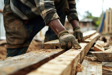 A professional carpenter Work on a construction site for house construction at house construction site