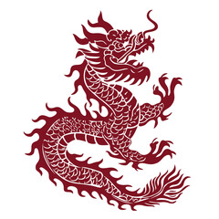 Red Paper dragon. Illustrating Cultural Symbolism. 2024 Chinese loong new year concept. Transparent background.