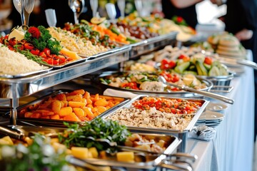 Fototapeta premium Catering buffet food indoor in luxury restaurant with meat and vegetables.