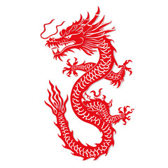 Red Paper dragon. Illustrating Cultural Symbolism. 2024 Chinese loong new year concept. Transparent background.