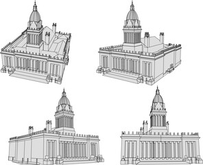 Vector sketch illustration of vintage old classic government building design - obrazy, fototapety, plakaty