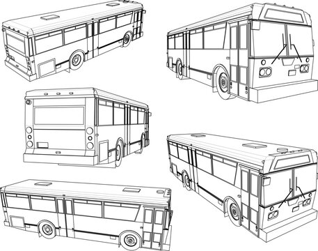 Vector sketch illustration of vintage classic city bus design