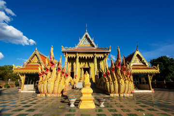Wat Si Bueng Bun located with the beautiful golden evening light at Sisaket province, Thailand