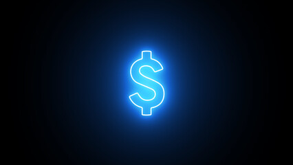 Obraz premium Neon glowing dollar icon. Dollar neon sign. Dollar icon. Illustration of a neon dollar sign isolated on a black background.