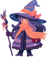 Witch in Winter Character Vector Illustration