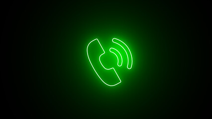 Neon glowing telephone call symbol isolated on black background. neon Telephone call icon. glowing Ringing phone icon. Phone sign. Contact us. neon Phone Call icon symbol.