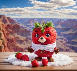 Cute strawberry doll on the background of Grand Canyon, Arizona, USA