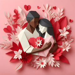 paper art work of valentine’s day concept. couple event in february month. origami paper work.