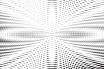 Radial halftone spotted gradient background. Dotted stains concentric texture with fading effect. Black and white circle shade wallpaper. Grunge rough vector. Monochrome geometric backdrop. 