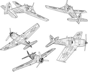 Vector sketch illustration of war fighter aircraft design in the air 