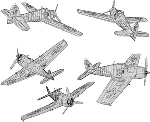 Vector sketch illustration of war fighter aircraft design in the air
