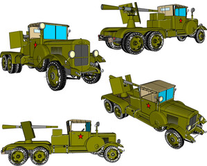 Vector sketch illustration of war car vehicle design with missiles in the bed