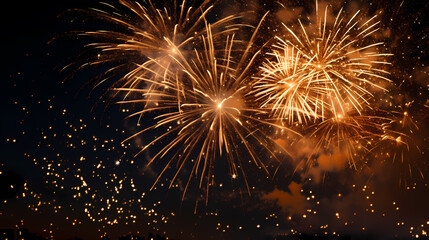 Happy New Year, burning fireworks with bokeh light background