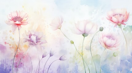 Fototapeta na wymiar floral watercolor flower background illustration nature colorful, vibrant garden, spring summer floral watercolor flower background