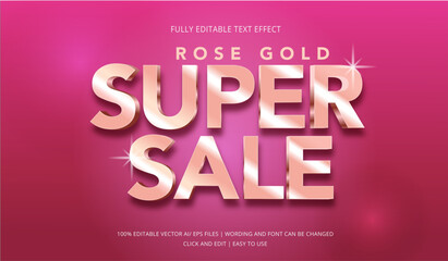 Super Sale Editable Text Effect, Rose Gold flash sale text mockup, 3d editable illustrator text effect, bold metallic text	 - obrazy, fototapety, plakaty