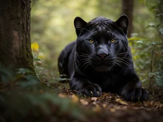 Tuinposter Chilling Black Panther   A beautiful black panther, studying you. © Eric