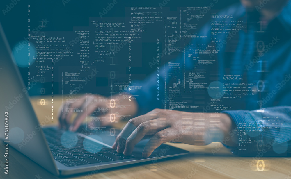 Aufkleber Programmers and cybersecurity technologies design websites and security in the Social World, cyberspace concepts..