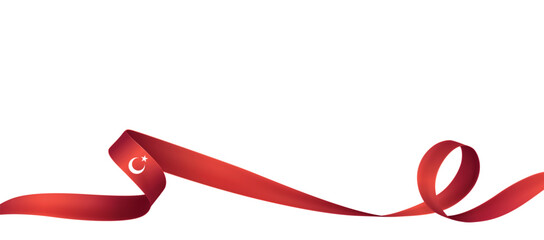Turkish flag ribbon. Curly ribbon on white background. Vector illustration.