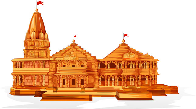 illustration of Ram mandir, Shri Ram Janmbhoomi Ayodhya, Ram temple, Hindu Temple, spiritual Temple religious background of Shri Ram Janmbhoomi  Ayodhya birth place Lord Rama