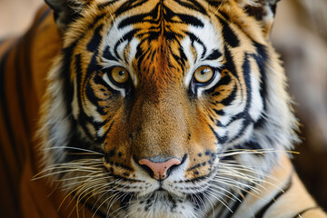 close-up tiger's beauty and distinctive features  captivating eyes