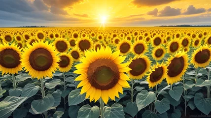 Zelfklevend Fotobehang Geel sunflowers in the field Landscapes Through the Lens of Aerial Photography