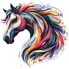 Abstract horse head multicolored paints colored drawing vector illustration 