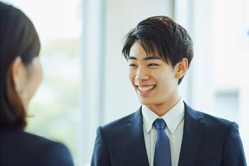 Foto op Plexiglas 笑顔で同僚と談笑する会社員の日本人男性の会社員（商談・会議・ランチ・ビジネスマン） © Maki_Japan