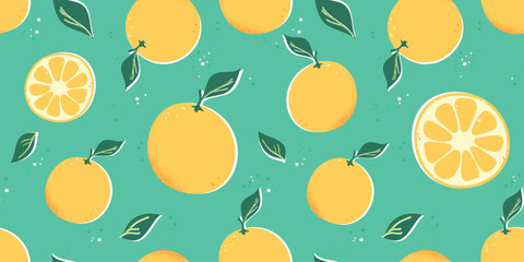 Cute seamless pattern with fresh oranges. Vector cartoon illustration