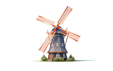 Harnessing Energy with Dutch Windmill Turbines on White or PNG Transparent Background