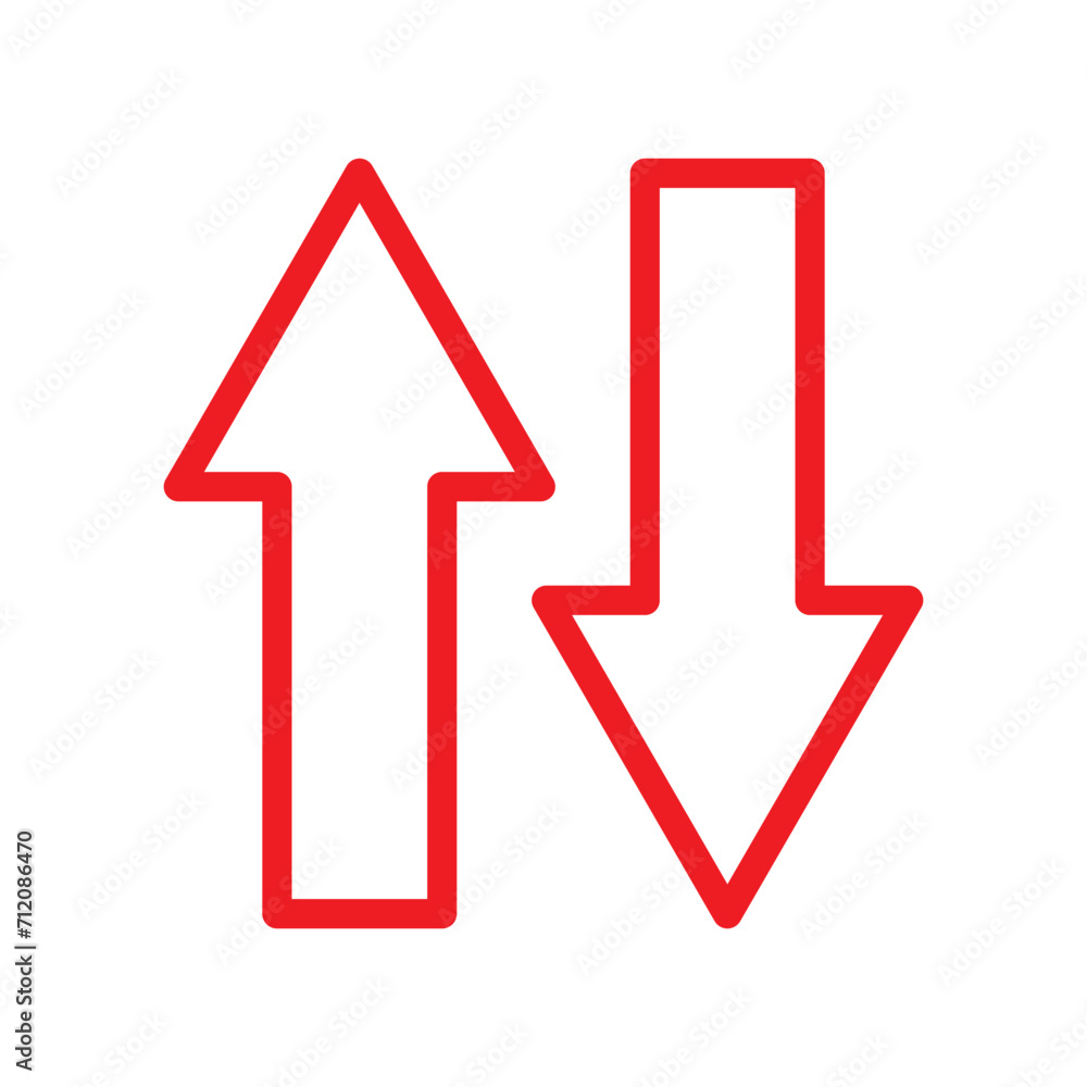 Poster Double arrow button. horizontal double red arrow up-down. Thin line arrow. 