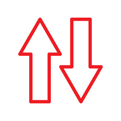 Double arrow button. horizontal double red arrow up-down. Thin line arrow. 