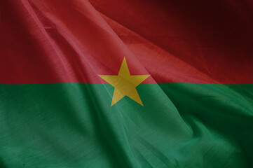 national wavy fabric flag of  BURKINA FASO