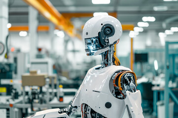 robot with helmet in factory