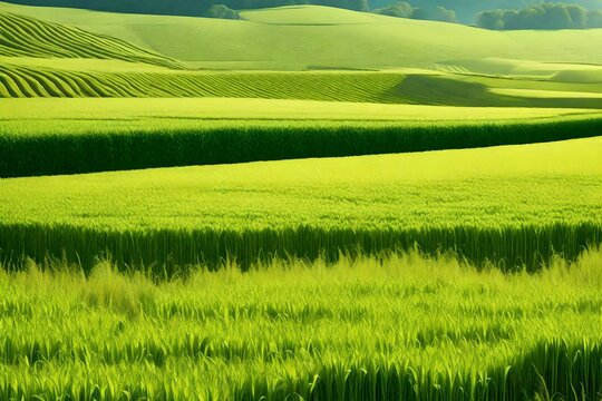 Picture a mesmerizing landscape—a field stretching as far as the eye can see, covered in lush, green wheat ears dancing beneath the flawless sunlight.
