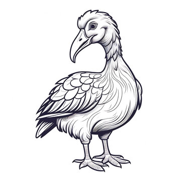 recommend clip art: Dodo printable icon or pictogram. 
                    Beautiful isolated on white black and white image of extinct bird. Ai generated illustration.