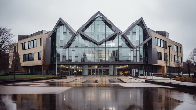 A modern geometric university building architecture in Cambridge