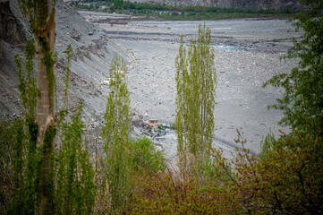 View of Pakistan Village behind India Pakistan Border from Turtuk. Turtuk is the last village of India on the India- Pakistan Border situated in the Nubra Valley region in Ladakh,India