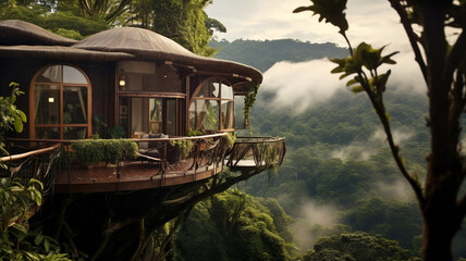 Fototapeta na wymiar A whimsical treehouse hotel in Costa Rica amidst