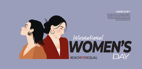 8 March, Happy International Women's Day, Women's History Month banner. Vector illustration. 