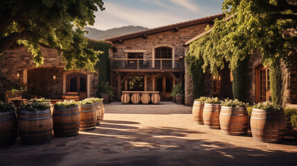 Napa Valley Winery Rustic elegance defines this stone 3d render