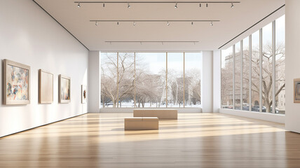 New York Art Gallery A contemporary gallery with a trendy minimalist - obrazy, fototapety, plakaty