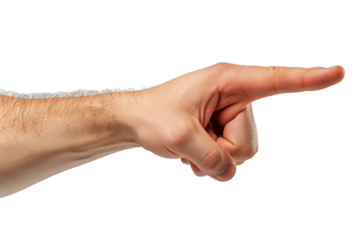 Isolated hand of a woman pointing and showing a symbolic gesture on a white background