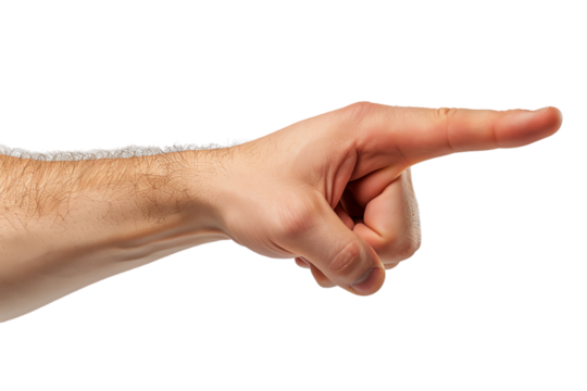 Isolated hand of a woman pointing and showing a symbolic gesture on a white background
