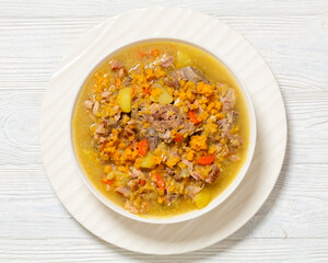 split pea and lentil soup with pork on bones