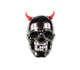skull with red devil horns isolated on white background