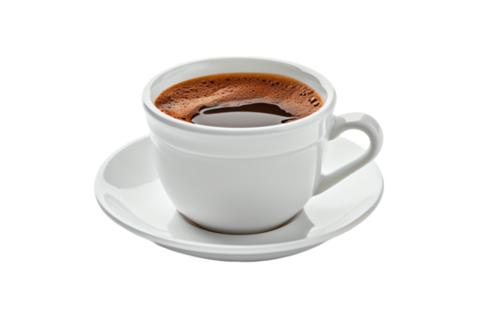 Isolated White Coffee Cup with Saucer, Espresso, and Aroma on a Breakfast Plate