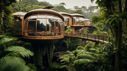 Costa Rican Treehouse Hotel Nestled in the rainforest - obrazy, fototapety, plakaty